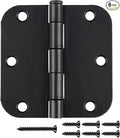 6 Pack Matte Black Interior Door Hinges Round 3.5" x 3.5 Inch 5/8" Radius Heavy-Duty Mat Hinge for Doors Standard Bedroom Work Office Door Hardware Removable Pin,Farm,Shed,Gate,Greenhouse Vent Window