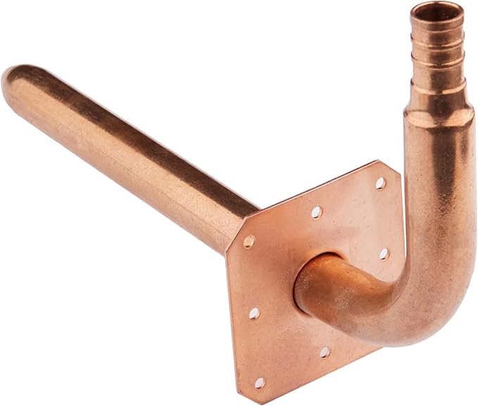 EFIELD 1/2" Pex Copper Stub Out Elbow with Wall Flange, 8 Inch Length,(STUB012)