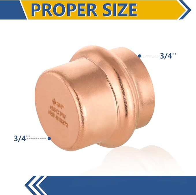 20-Pack GUOFIS Copper Press End Cap, 3/4" x 3/4" Plug Fittings for Copper Tube Connection with Stop(PRESS011-20Pack)
