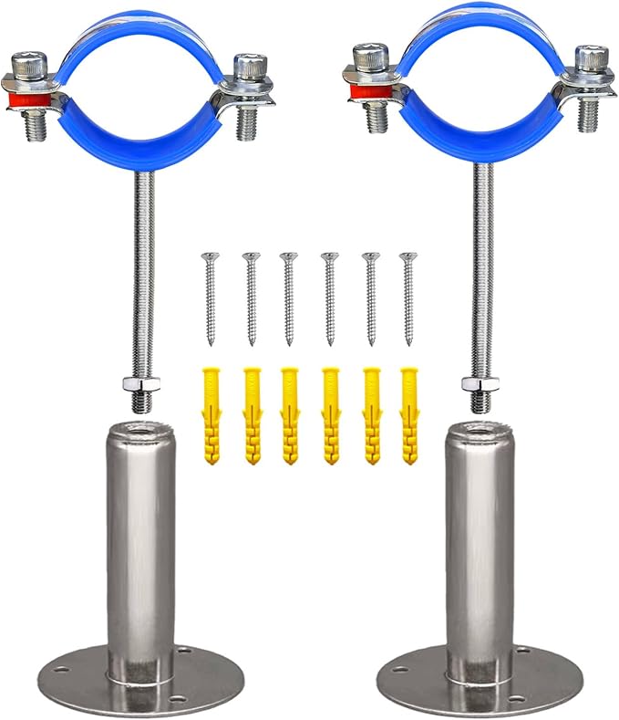 Wall Mount Ceiling Mount Pipe Supports,Adjustable Pipe Clamps、Hangers、 Stainless Steel 304,2PCS Suitable for Pipe OD 60-65mm Adjustable Height 100-200mm