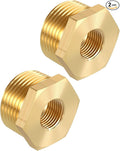 Pack of 2, 1" NPT Male to 3/8" NPT FeMale Solid Brass Hex Bushing, Hose Fittings Adapter Threaded Reducer Heavy Duty for Pipe Leak Repair, Bathroom Remodel, Compression