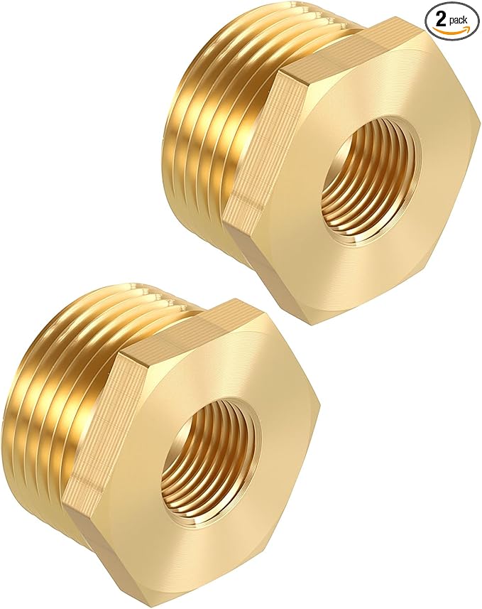 Pack of 2, 1" NPT Male to 3/8" NPT FeMale Solid Brass Hex Bushing, Hose Fittings Adapter Threaded Reducer Heavy Duty for Pipe Leak Repair, Bathroom Remodel, Compression