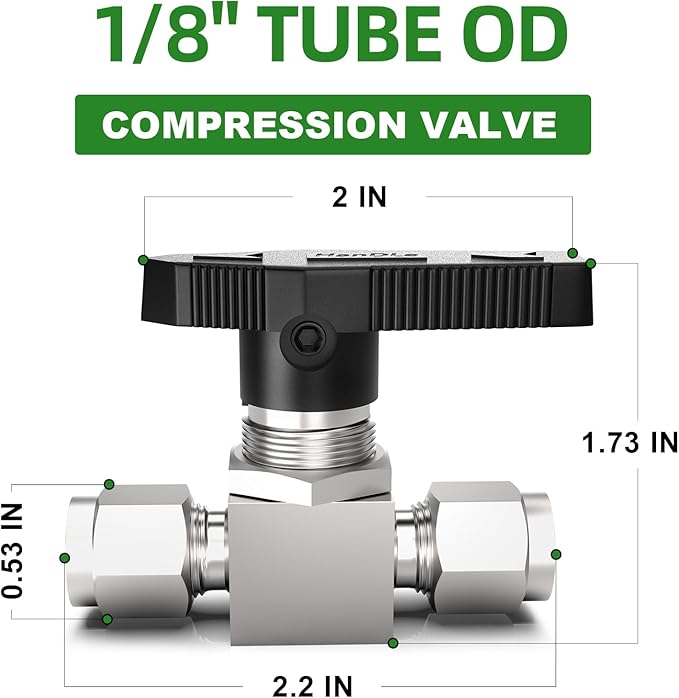 TAISHER 1PCS 316 Stainless Steel Compression Valve, 1/8" Tube OD x 1/8" Tube OD Straight Adapter