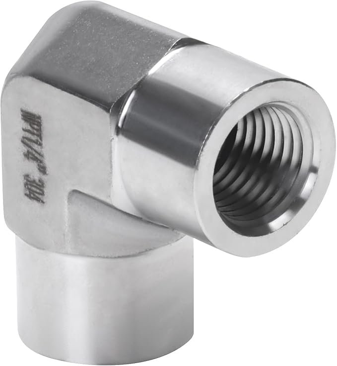 90 Degree Street Elbow - 1/4" NPT Female to 1/4" NPT Female Stainless Steel 304 Heavy Duty Forged Barstock Street Elbow Adapter Pipe Fitting (pack of 2)
