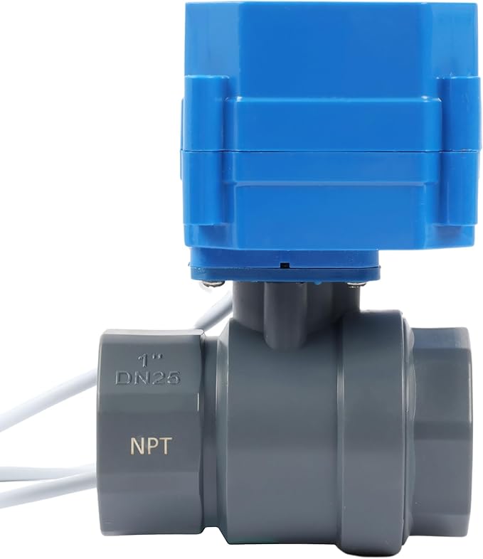 U.S. Solid 1"UPVC Motorized Ball Valve - Plastic Electrical Ball Valve with Full Port, 2 Wire Auto Return, 9-24V AC/DC, Normally Closed