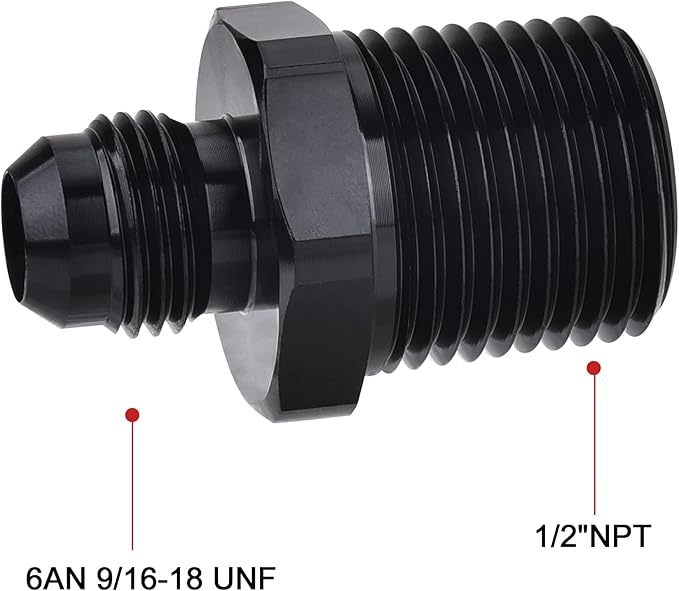 EVIL ENERGY 6AN Male Flare to 1/2" NPT Pipe Fitting Adapter Aluminum Straight Black 4PCS