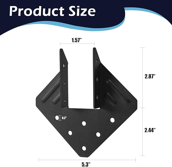 8 Pcs Hurricane Tie,14-Gauge(2mm) Heavy Duty Joist Hangers,Black Powder Coating Roof Brackets Fit 2X Truss to Rafter Connector for Roofing Trusses Wood Timber Connectors with Screws…
