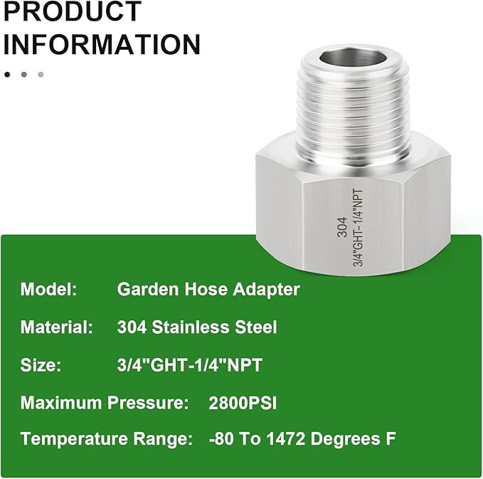 TAISHER 5PCS 304 Stainless Steel Garden Hose Adapter, 3/4" GHT Female x 1/4" NPT Male Garden Hose Connector with Washers
