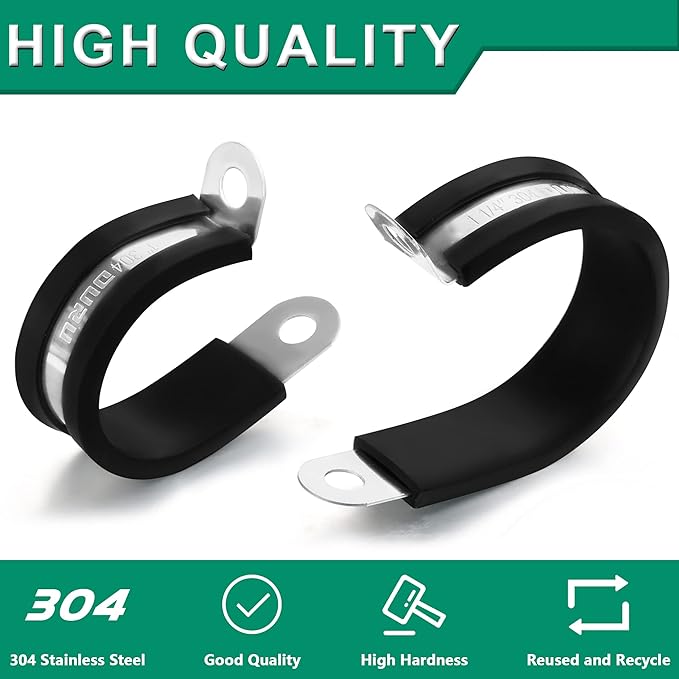 30pcs 1/8 Inch Stainless Steel Cable Clamps,Rubber Coated Cushioned Insulated Cable Clamp,Automotive Cable Wire Clamps,Pipe Clamps,Metal Clamp for Tube,Lines,Wire Cord Installation(Black,3mm)
