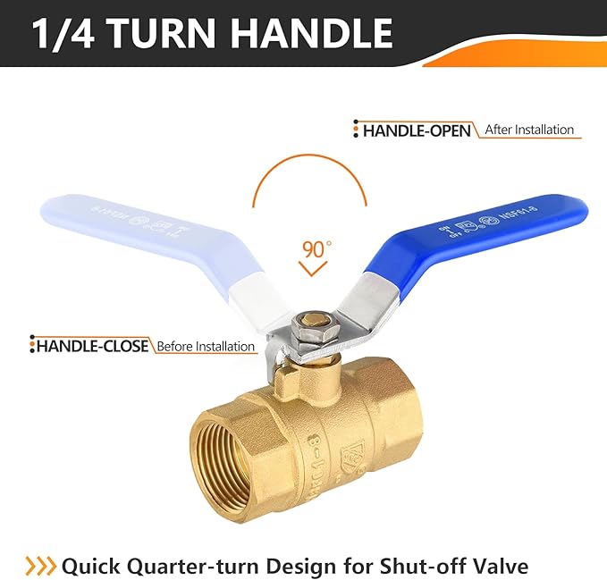 2-Pack HeSun 1/2 Inch FIP Threaded Ball Valve, Brass Full Port Shut-off Valve,1/2" Female NPT x 1/2" Female NPT, 600 WOG (Water, Oil and Gas),Blue(VALVE344-2)