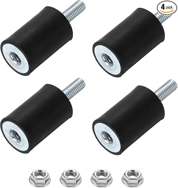 uxcell M6 Rubber Mounts, 4Pcs 20x30mm(DxH) Rubber Cylindrical Anti Vibration Isolator Shock Absorber with Lock Nut for Car Bobbin Generator Air Compressors