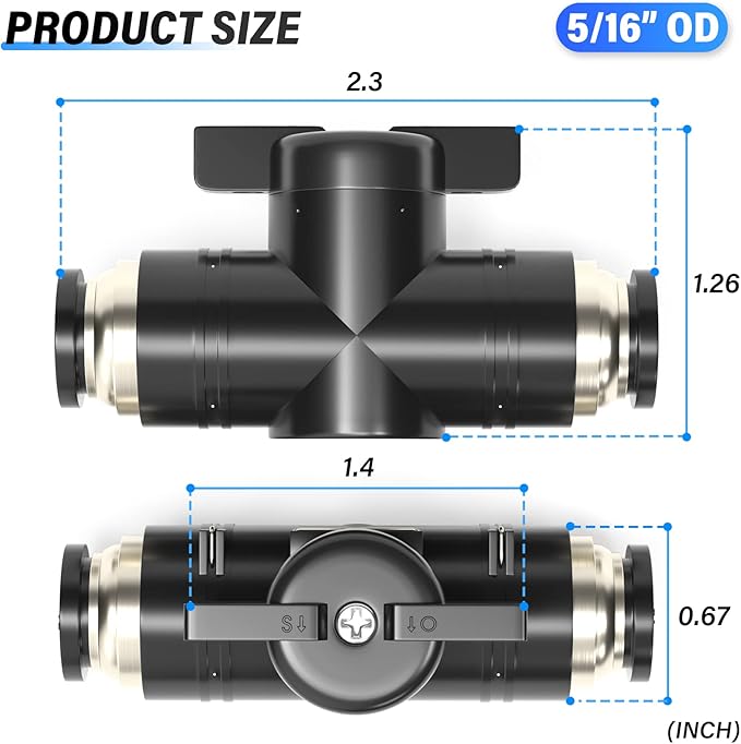 TAILONZ PNEUMATIC BVU-5/16 OD Ball Valve Air Flow Control Valve Push to Connect Fitting (Pack of 1）