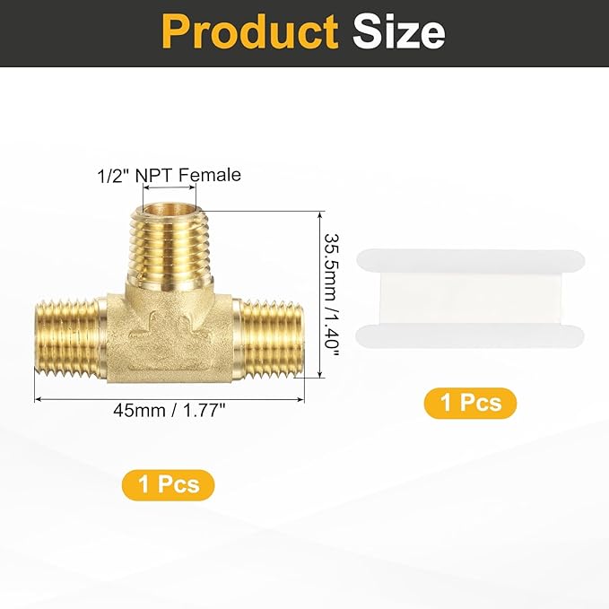 PATIKIL Brass Tee Fitting, 1Pcs 1/4" x 1/4" x 1/4" NPT Male Pipe 3 Way Forged Brass Barstock Street Tee Pipe Fittings for Water Gas Refrigeration