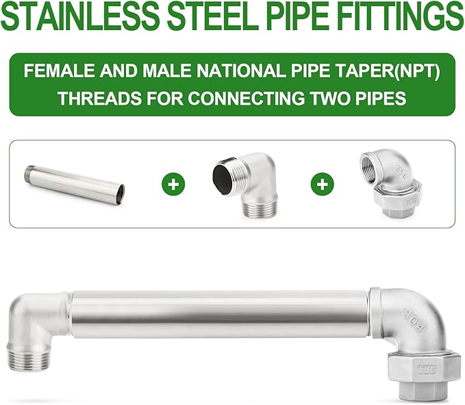 TAISHER 1PCS Stainless Steel Pipe Fittings, 2" NPT Male x 2" NPT Female Threaded, 16" Length Nipple Cast Pipe