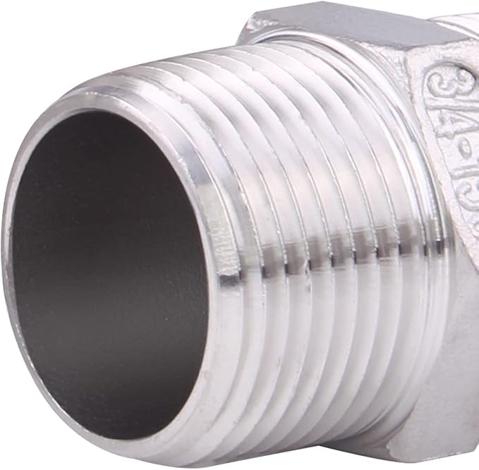 Hex Nipple 3/4" Male NPT - Stainless Steel 304 Threaded Pipe Fitting for Brew Kit, Home Piping Application(Pack of 5)