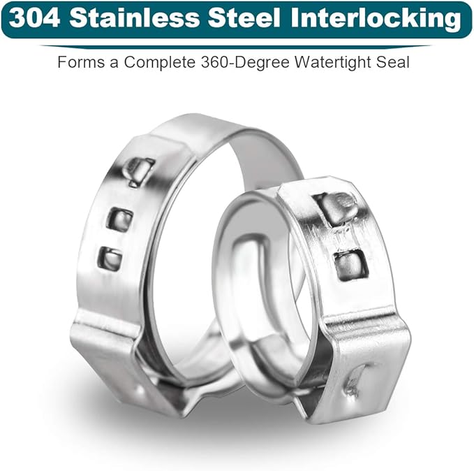 LOKMAN 50 Pack 5/8 Inch PEX Cinch Clamps, Stainless Steel Cinch Crimp Rings Pinch Clamps for PEX Tubing Pipe Fitting Connections (5/8 Inch)