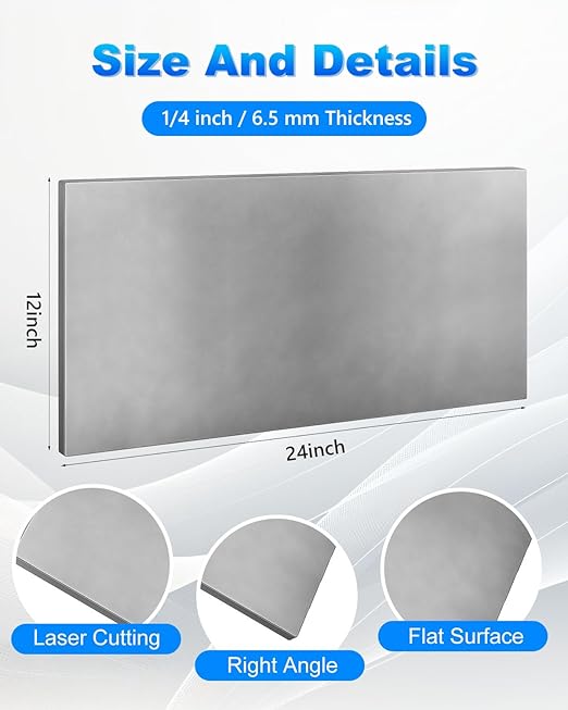 Rocaris 1 Pcs 12 x 24 x 1/4 Inch A36 Steel Plate Hot Rolled, Weldable Steel Sheet Metal for Auto Body Repair, DIY Projects, Industrial Support