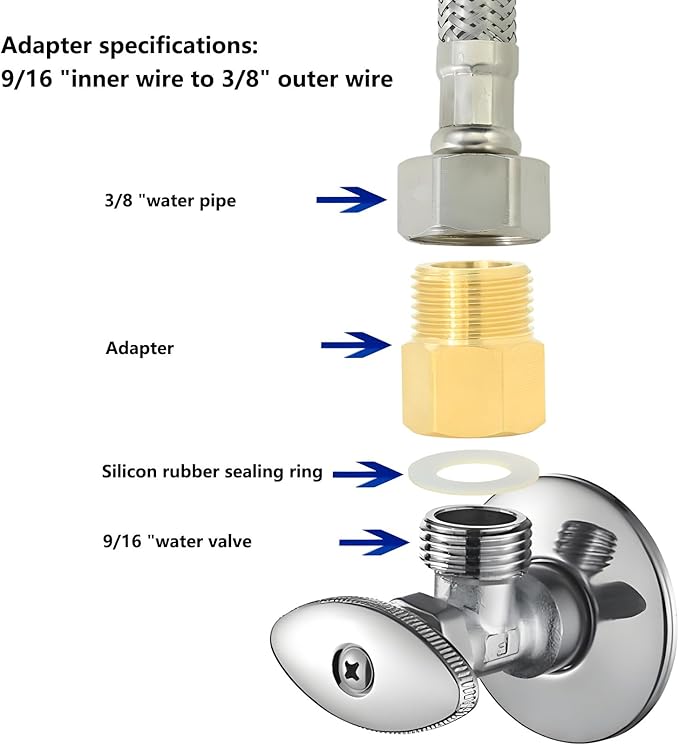 9/16" Female Thread × 3/8" Male Thread Extension Adapter, British-to-US Standard Brass Adapter Fitting. For angle valves, kitchen faucets, RV water pipe joints, radiator valves. 2PCS