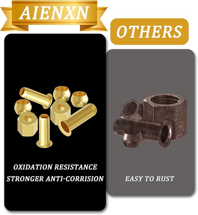 50PCS 1/4" Brass Compression Fittings Assortment kit, Insert, Sleeve Ferrule, Nut for Connecting air, Fuel, Water, Oil and inert Gases Lines