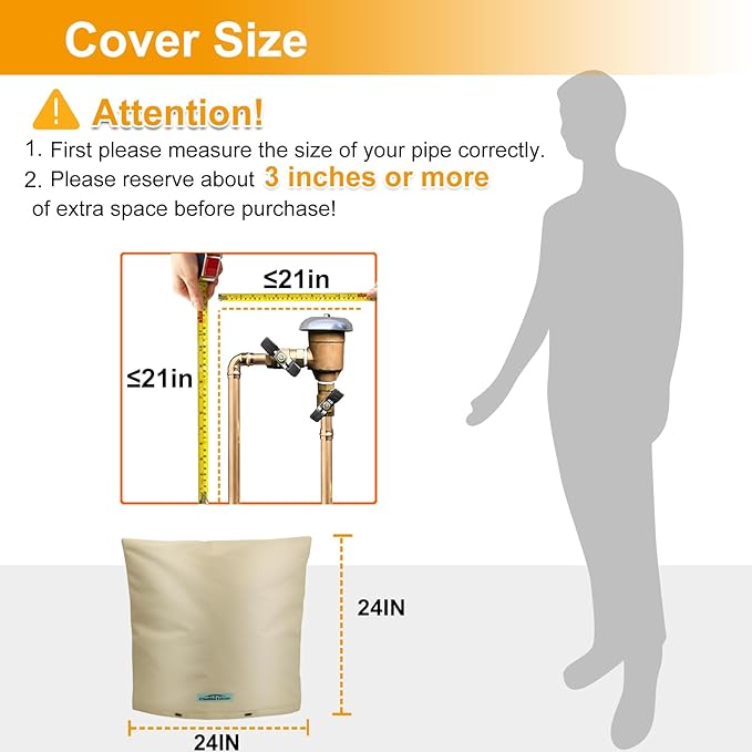 Backflow Preventer Cover Insulated (5˚F) with Thicker 7 Layers Fabric - 24" W x 24" H with Aluminum Foil Backflow Cover for Winter Pipe Freeze Protection - Sprinkler Covers for Outside