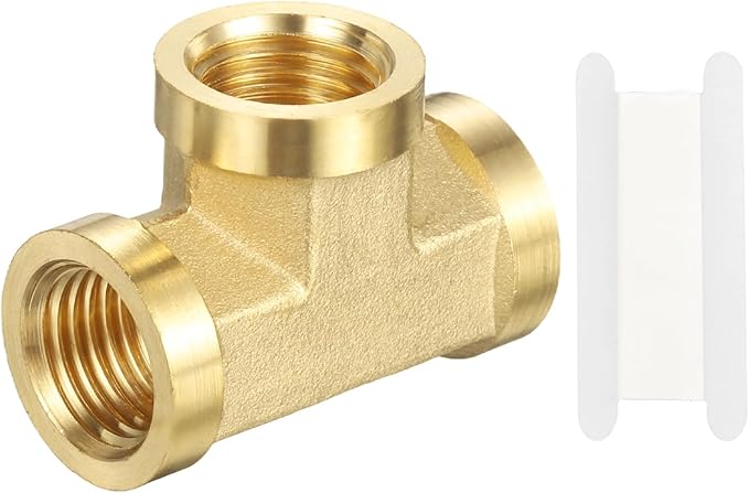PATIKIL Brass Tee Fitting, 1Pcs 1/4" x 1/4" x 1/4" NPT Female Pipe 3 Way Forged Brass Barstock Street Tee Pipe Fittings for Water Gas Refrigeration