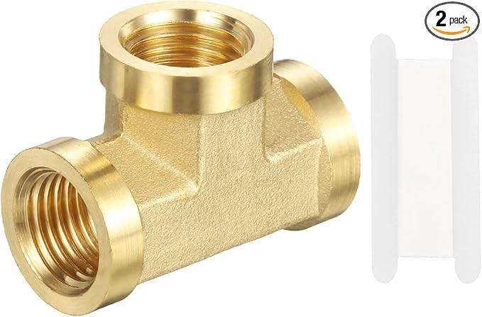 PATIKIL Brass Tee Fitting, 2Pcs 1/4" x 1/4" x 1/4" NPT Female Pipe 3 Way Forged Brass Barstock Street Tee Pipe Fittings for Water Gas Refrigeration