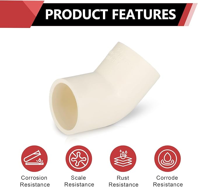 200-PACK EFIELD CPVC Elbow,1" Slip x Slip 45-Degree Elbow Fitting,(CPVC009-10-200PCS)