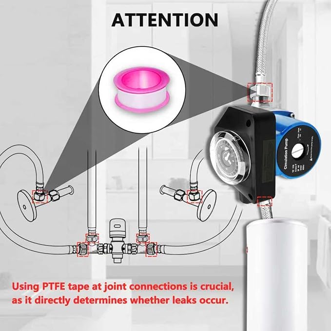 RAMATA Instant Hot Water Recirculating Pump System Kit For Tank Water Heater Recirculation Circulation Circulating Water Pump with Adjustable Hot Water Recirculating Valve Kit (Not Tankless)