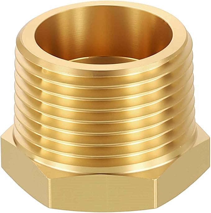1 Pack Brass Pipe Fittings, 3/4" Male NPT to 3/8" FeMale NPT Brass Hex Bushing Reducer, Hose Tube Threaded Adapter for Air, Oil, LP