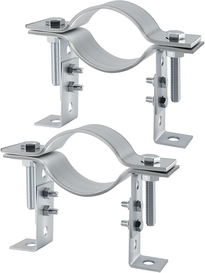 3 Inch Adjustable Chimney Pipe Strap Clamp Bracket, 2 Pack Heavy Duty Galvanized Steel Wall Mount for B Type Gas Vent Pipe, with Hardware Kit