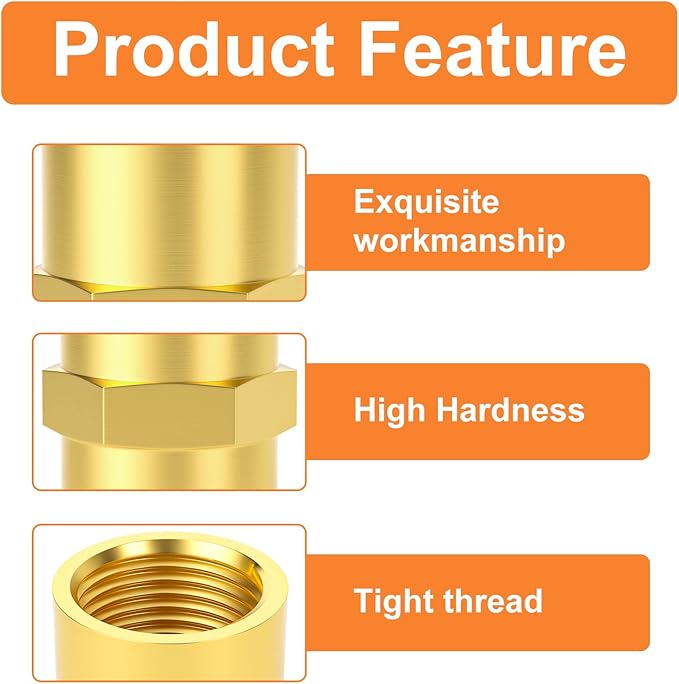 GASHER 5PCS Brass Pipe Fitting, Reducer Adapter, 1/2-Inch Female Pipe x 1/2-Inch Female Pipe