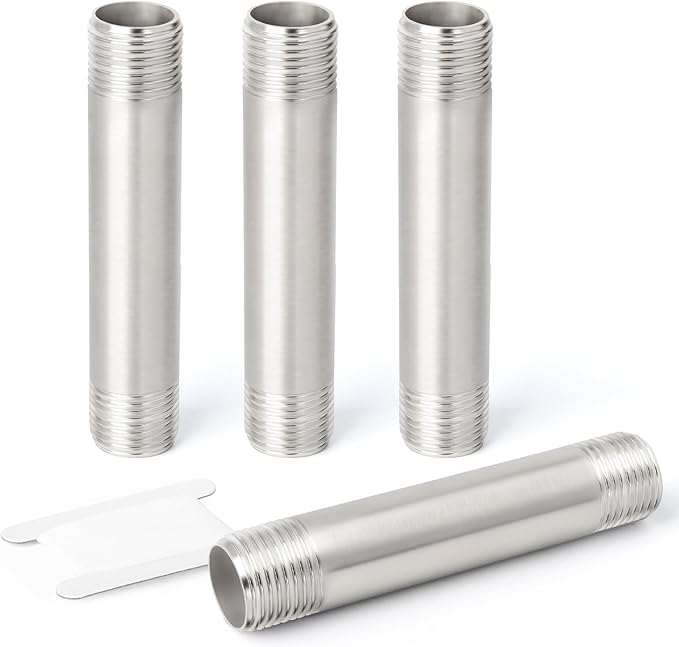 TAISHER 4PCS Stainless Steel Pipe Fittings, 3/8" NPT x 3/8" NPT Male Threaded, 4" Length Nipple Cast Pipe