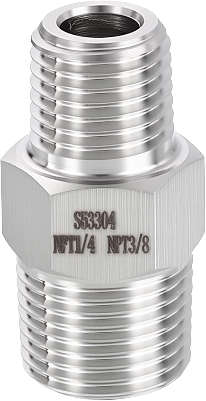 1 Pack 304 Stainless Steel Male to Male Adapter, 3/8" Male NPT x 1/4" Male NPT Hex Nipple Pipe Extension Fitting for Industrial, Automotive, Fluid Transfer, Home Gardening, Water