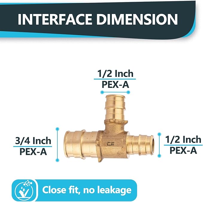 (50-Pack) Seelink 3/4" x 1/2" x 1/2" PEX-A Tee Expansion Fittings, for PEX Tubing Pipe Hose Fittings, ASTM F1960(PEX1960047-50Pack)