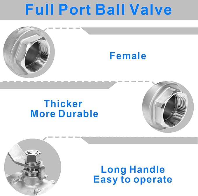 DERNORD Full Port Ball Valve Stainless Steel 304 Heavy Duty for Water, Oil, and Gas with Blue Locking Handles (4" NPT)