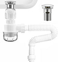 BOTEMY Brushed Bathroom Sink Drain Kit with Flexible Sink Drain Pipe -No Tool Installation,11.8-28.4" Anti-Odor Expandable Sink P-Trap,1.25"-1.5" Pop Up Stopper &Strainer Hair Catcher(with Overflow)