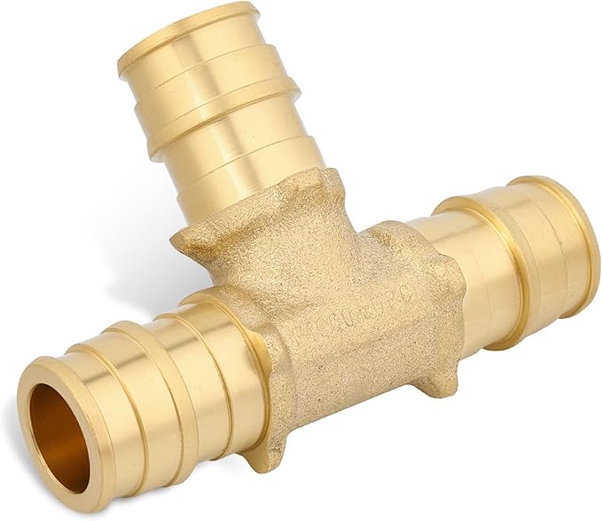 1/2 Inch PEX-A Expansion Tee Fittings, ASTM F1960 Brass Plumbing Tee Connector, Lead-Free Brass PEX-A Pipe Fittings for Potable Water, Hot and Cold Plumbing, Hydronic Radiant Heating (10-Pack)