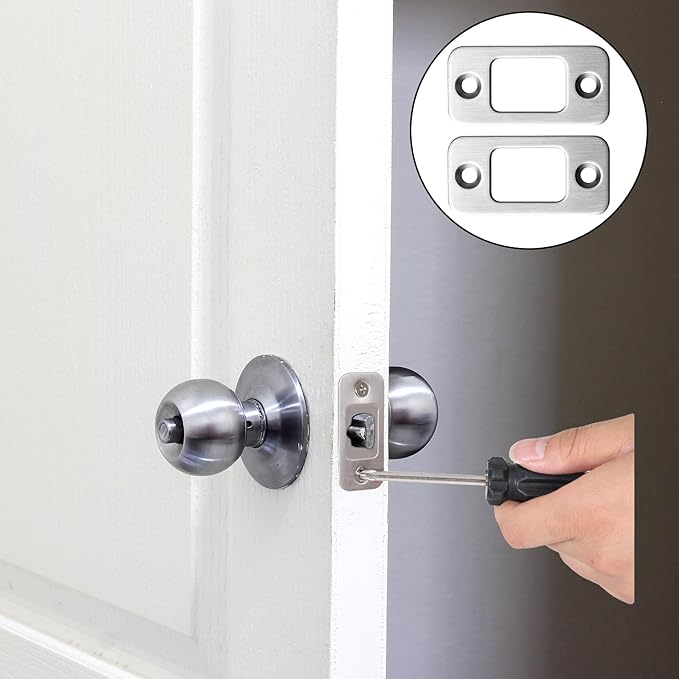 2 Sets Deadbolt Strike Plate Door Strike Plate Door Backplate 1" x 2-1/4" Round Corner with Screws 1-3/8", Silver