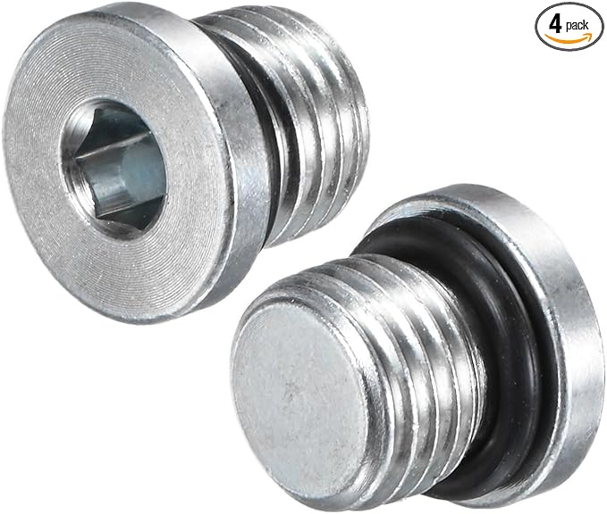 4-Pack 7/16-20UNF Inner Hex Head Pipe Fitting Plug, Carbon Steel Sensor Socket Plug with Seal O-Ring for Terminate Pipe Ends/High Pressure Washer, Sealing Screw