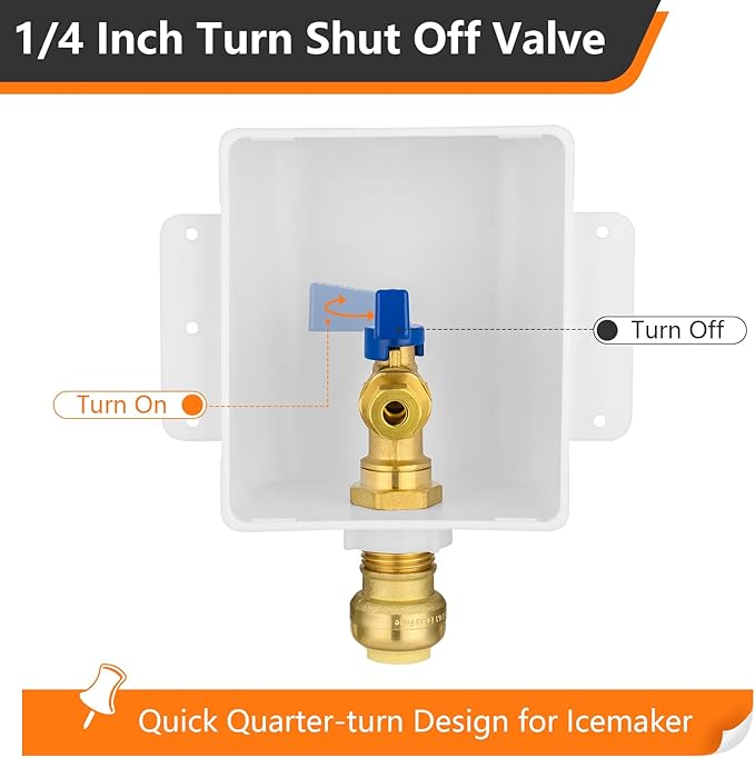 HeSun Push-to-Connect Ice Maker Outlet Box,Inlet 1/2 Inch Pushfit x Outlet 1/4 Inch OD Compression Connection,with 1/4 Turn Shut Off Valve