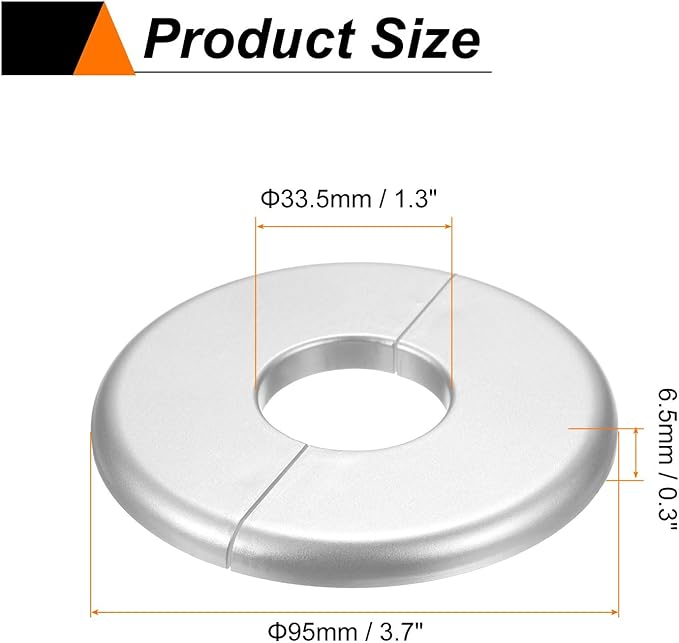 HARFINGTON 8pcs Wall Split Flange 33.5mm/1.3" Self-Adhesive Plumbing Cover Plates ABS Plastic Round Escutcheon Plate Buckle Design for Water Pipe Bathroom Kitchen Decoration, Silver Tone