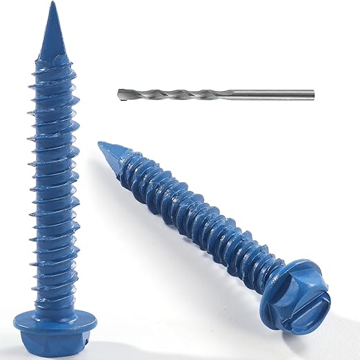 1/4 x 1-3/4 Inch 50Pcs Concrete Screws, Hex Head Screws Anchor with Drill Bit, for Masonry, Block, Brick, Cement, Stucco, Diamond Point