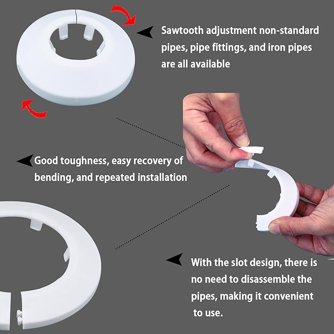20mm Pipe Cover Decoration; Fit 0.79" Outer Diameter Pipe/Hole; White PP Plastic Escutcheon Collar; Snap-on Water Escutcheon Plate for Bathroom Kitchen Wall Tube Decor 2 Pcs