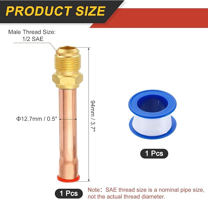 uxcell 2Pcs Brass Pipe Fitting, 1/2 SAE Male Thread x 1/2" OD Flare Connector with Copper Tube for HVAC System Air Conditioner Refrigeration