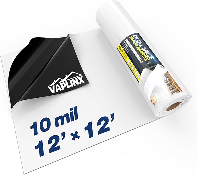 Crawl Space Vapor Barrier, 10 Mil Vapor Barrier, 12' x 12', Drop Cloth Moisture Barrier Covering for Crawlspace Encapsulation, Thick Plastic Sheeting, Polyethylene Film, Black and White Panda Film