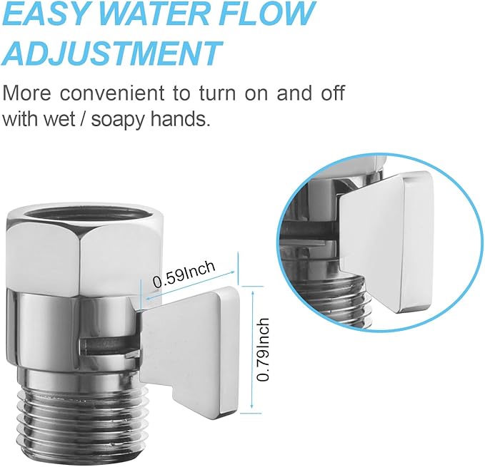 Brass Shut Off Valve, Shower Flow Control Valve, G1/2 Shower Water Pressure Regulator, Water Flow Control Valves for Handheld Shower Head, Chrome