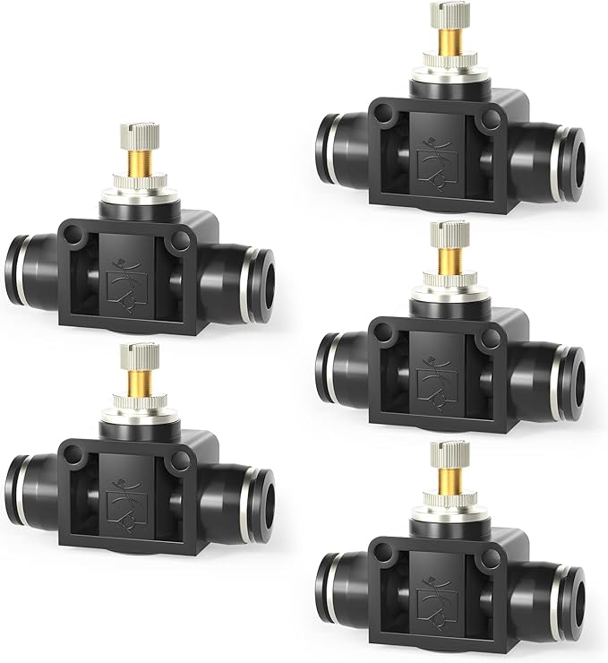 TAILONZ PNEUMATIC SCF-1/4 Air Flow Control Valve with Push-to-Connect Fitting, in-Line Speed Controller Union Straight - 1/4 Inch Tube OD x 1/4 Inch Tube OD（Pack of 5）