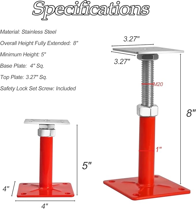 House Jacks for Leveling, 5-8" Mini Screw Jack Adjustable Deck Supports, Floor Joist Support Jack Stands, House Leveling Jacks for Floor, Post, Deck Foundation, Porch, Roof, Staircase