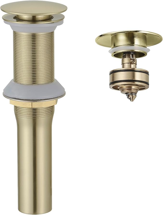 BWE Bathroom Vessel Sink Drain Stopper with Overflow One Piece Pop Up Drain Assembly with Strainer for Bathroom Vessel Vanity Faucet Brushed Gold