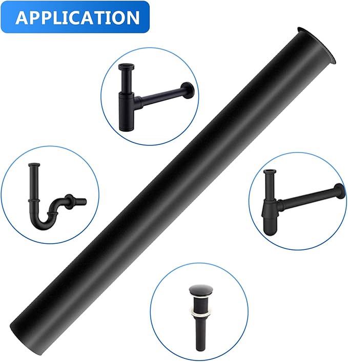 Flanged Sink Tailpiece 1-1/4 in. OD, 12 inch Brass Extension Tube for Trap, Drain Connections, Siphon Immersion Pipe For Bathroom Under Sink, Matte Black
